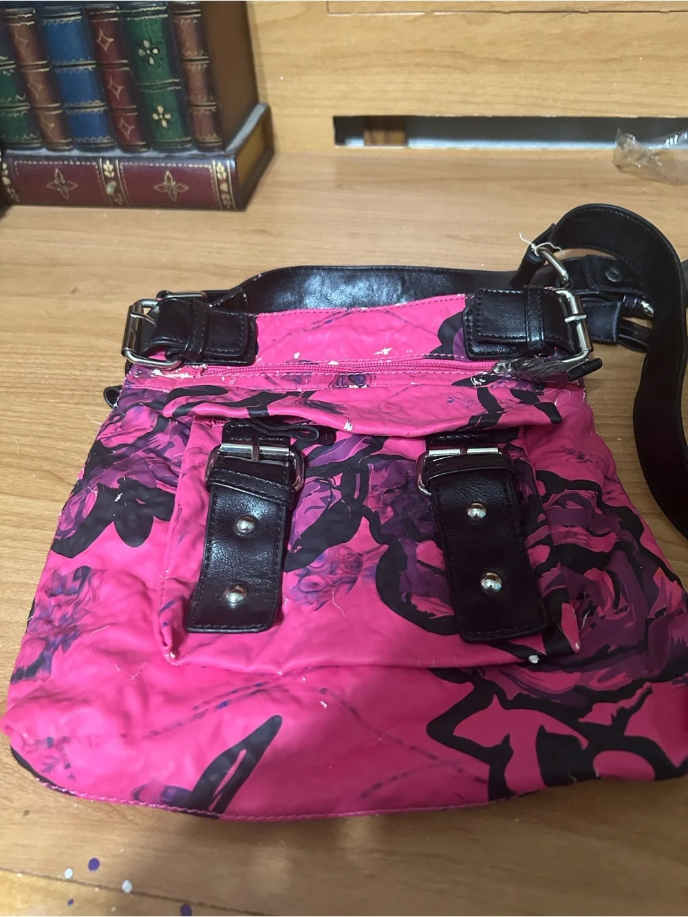 Women's Pink Crossbody Bag with Black Accents